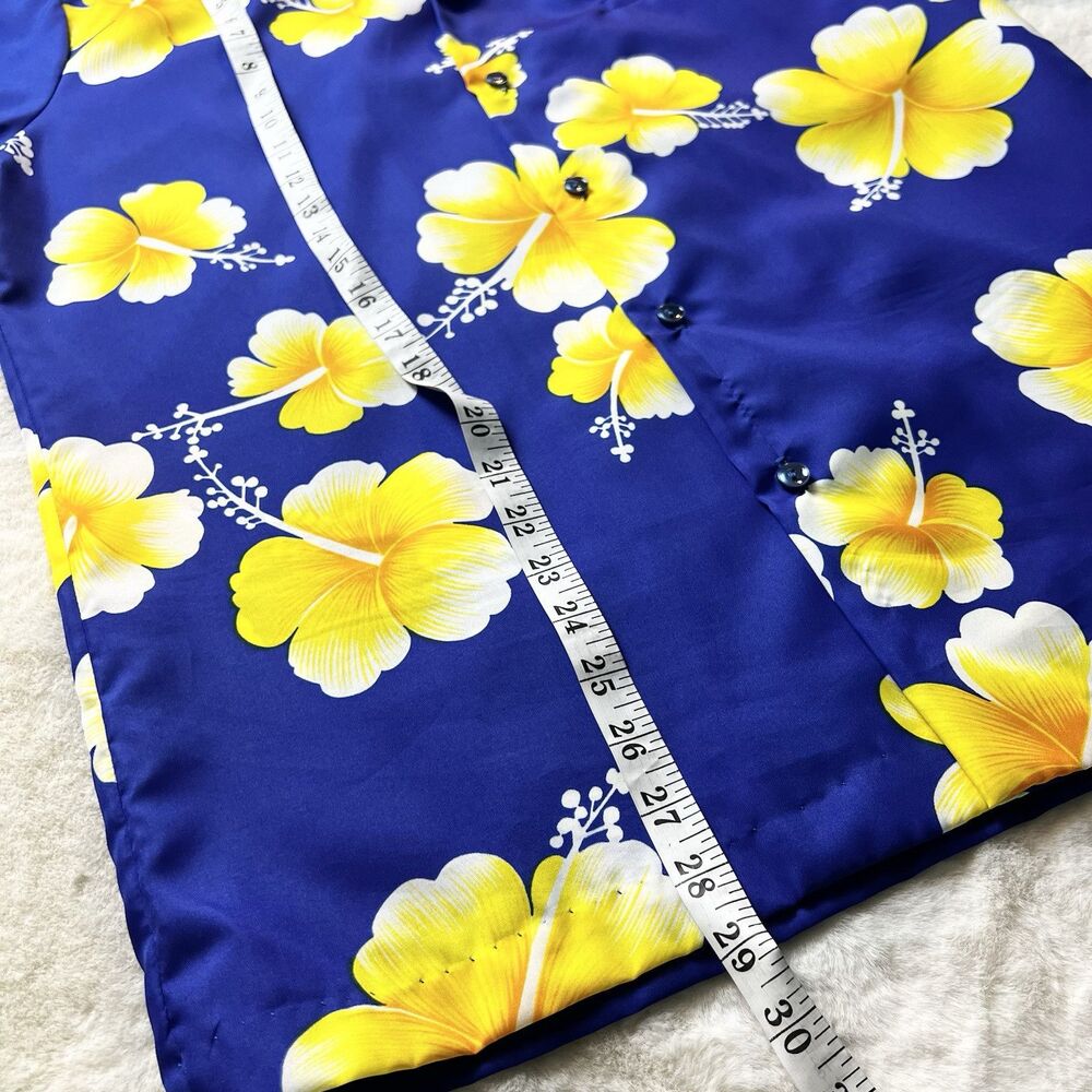 Hilo Hattie Vintage Hawaiian Shirt Blue Yellow Floral Men’s M - Picture 8 of 8